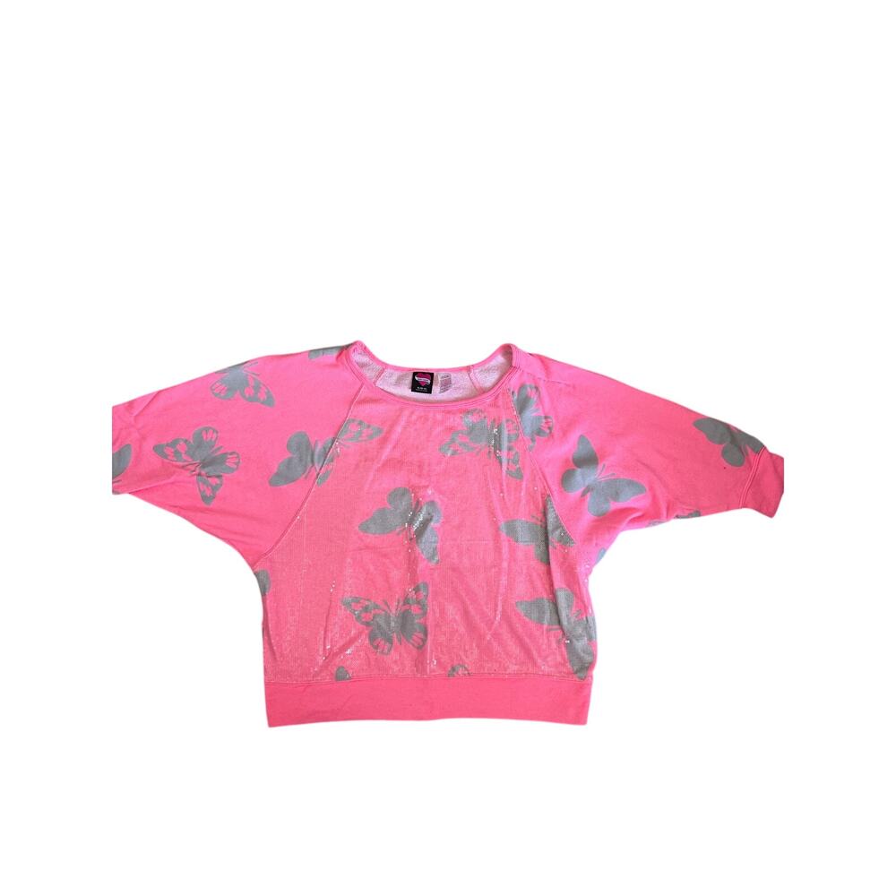 Hard Candy Pink Sequin Butterfly Sweatshirt Juniors XL 15-17 Dolman Sleeve Top